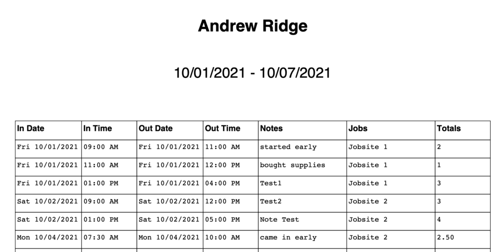 Time Tracking Report Example